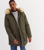 New Look Khaki Faux Fur Trim Hooded Parka Jacket